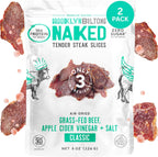 Brooklyn Biltong Naked Tender Slices, Classic (8oz, Pack of 2), Grass Fed Beef Protein Snacks, 32g Grass Fed Protein Per Pack, Beef Jerky Alternative – Sugar and Gluten Free, Paleo Snacks, Whole 30, AIP, Keto Snacks