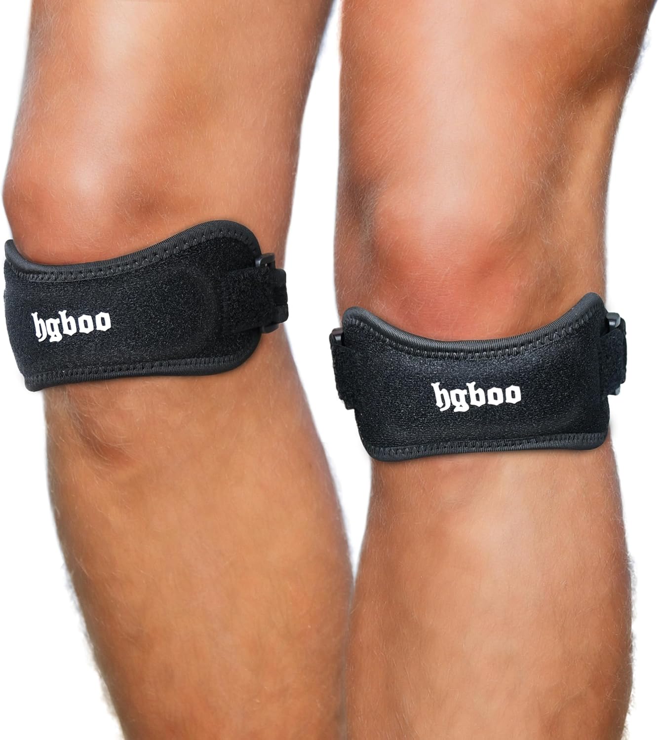 2-Pack Patella Tendon Knee Brace Straps, Adjustable Knee Support Patella Stabilizer for Pain Relief, Jumpers Knee, Tendonitis, Arthritis, Running, Hiking, Tennis, Squats - Universal Fit (Black)