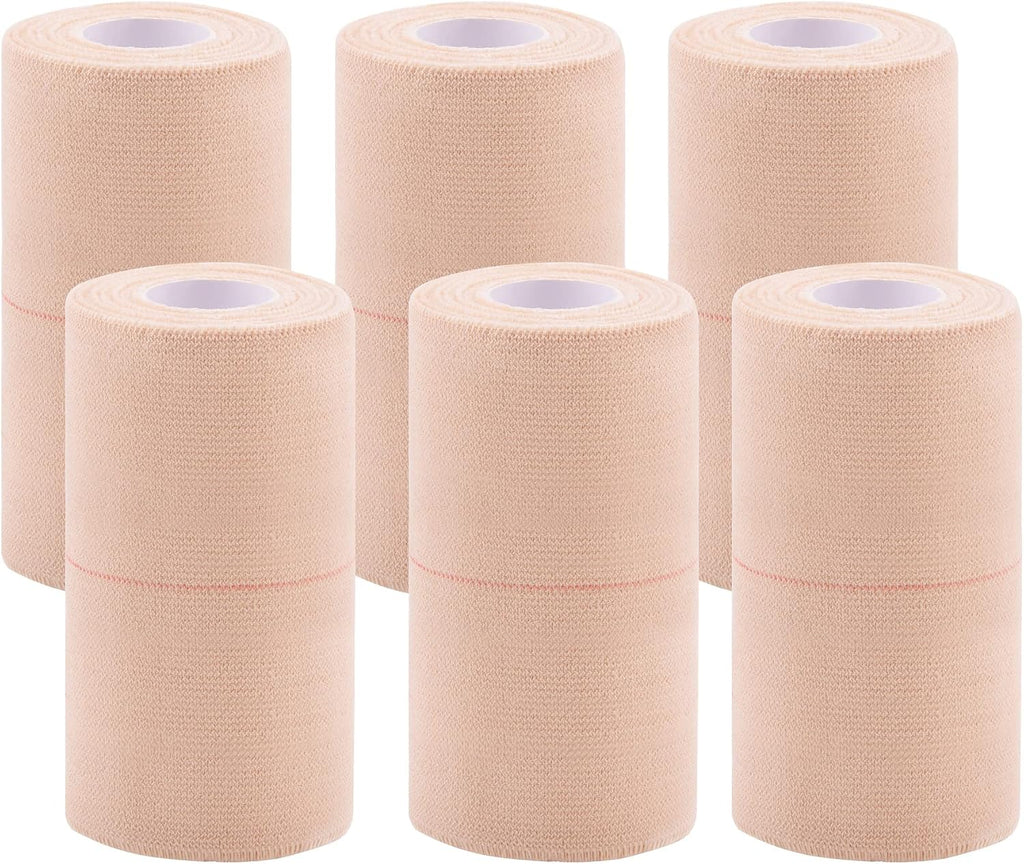BQTQ 6 Rolls Elastic Adhesive Tape 4 Inch Elastic Bandage Wrap Self Adhesive Wound Wrap Self Adherent Stretch Bandage Sports Tape Elastic Tape Bandage for Wrist Ankle Swelling Sprains (Beige)