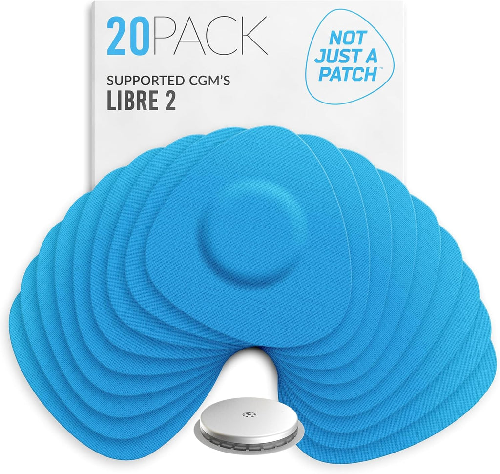 Not Just A Patch Freestyle Libre 2 Sensor Covers (20 Pack) Lingo CGM Patches for Freestyle Libre 2 - Water Resistant & Durable for 10-14 Days - Blue