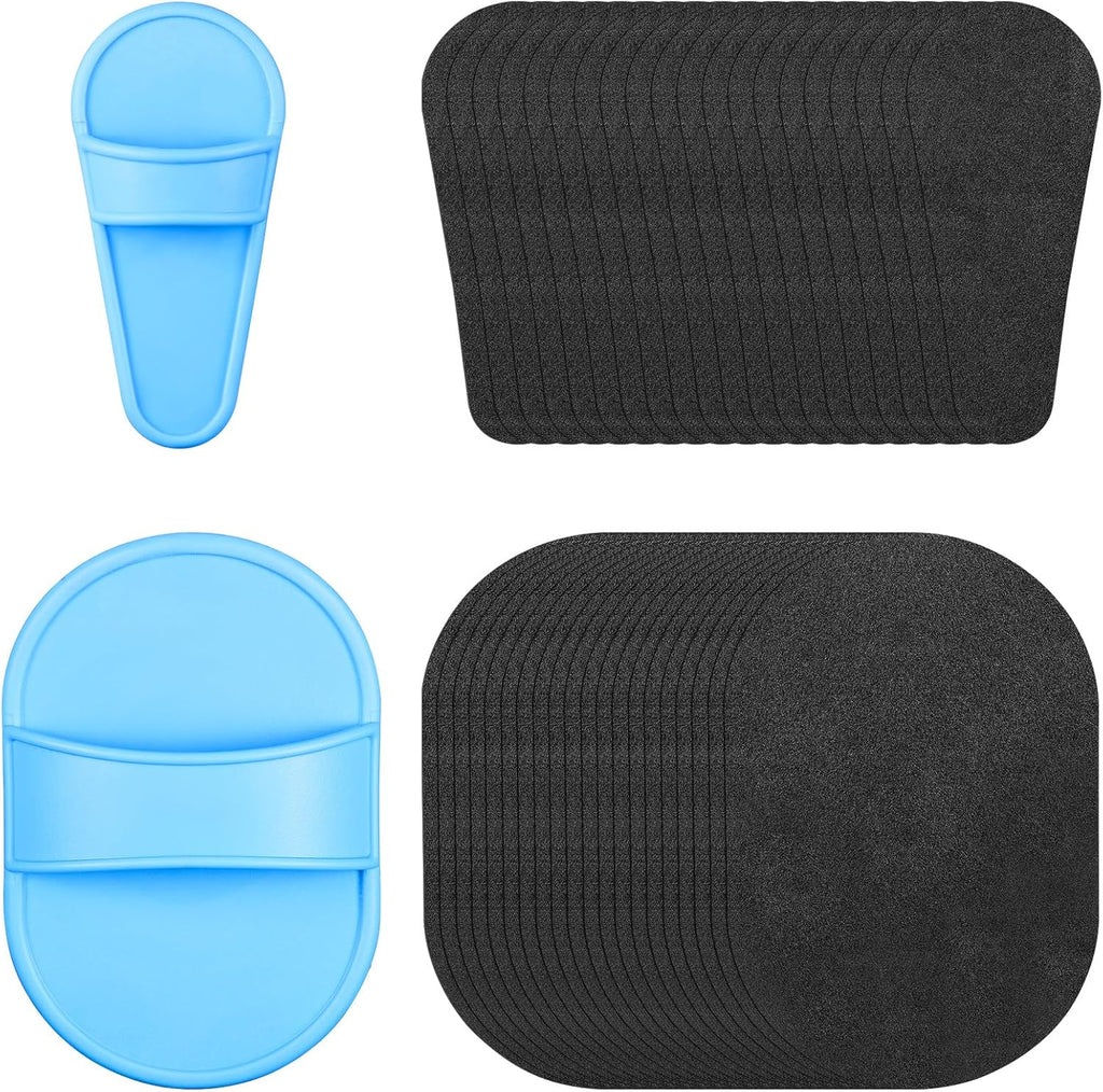 Chumia 102 Pieces Hair Removal Pad Sets Smooth Away Women, 2 Sizes Smooth Legs Skin Pad and 100 Pieces Exfoliation Fine Sandpaper, Lip Facial Leg Hair Removal Kit for Women (Blue)