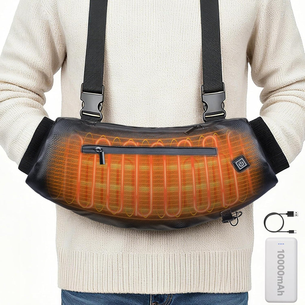 Heated Hand Warmer Pouch, PU Leather Electric Heated Hand Muff, With10000mAh Rechargeable Power Bank Hand Warmer, 3 Levels Heating for Football, Hunting,Fishing,Camping.(Power Bank Included)