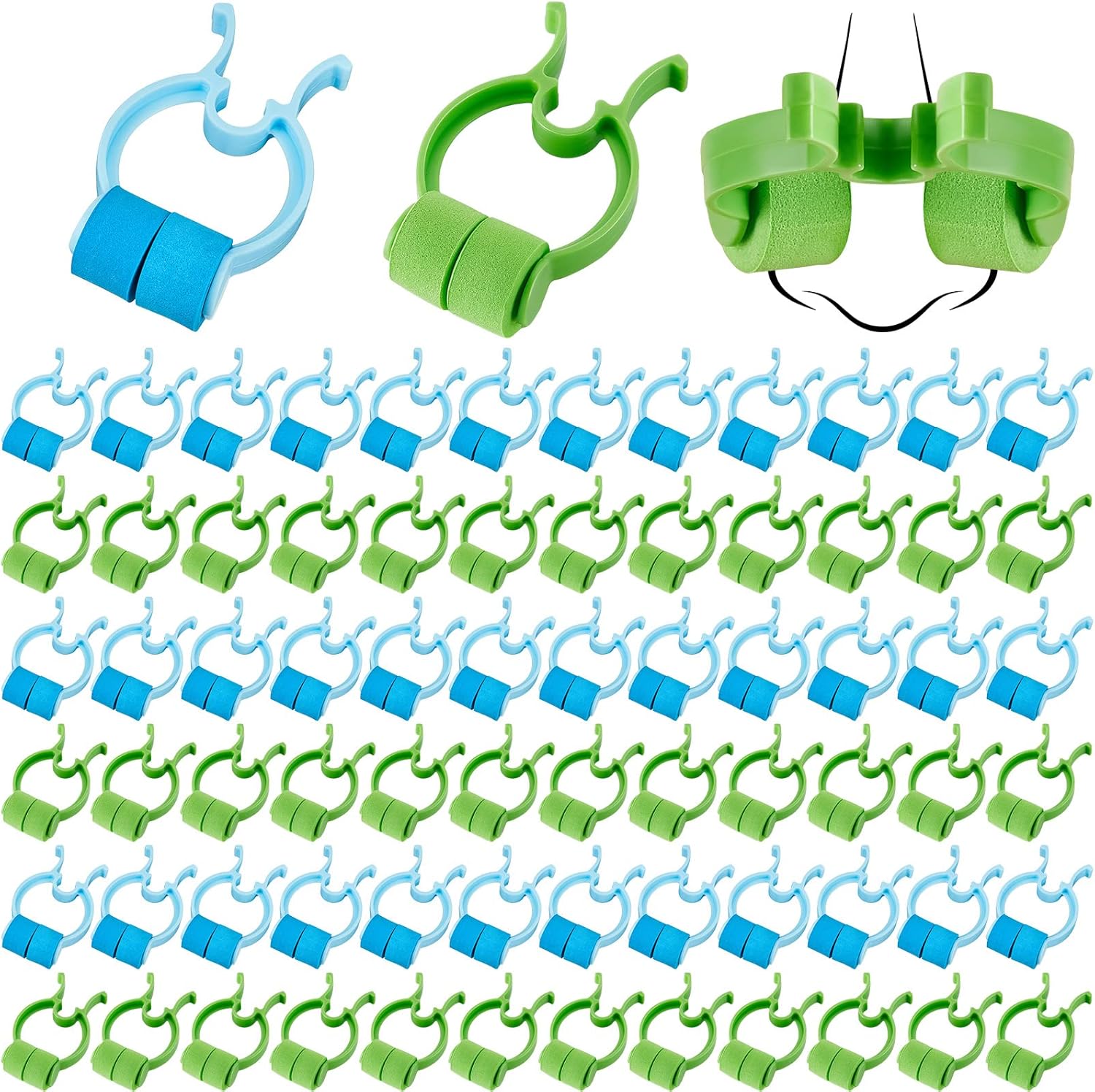 Fabbay 100 Pcs Stop Nosebleeds Clip Nose Bleed Stopper Nasal Clip for Adult Emergency Accident, Blue and Green