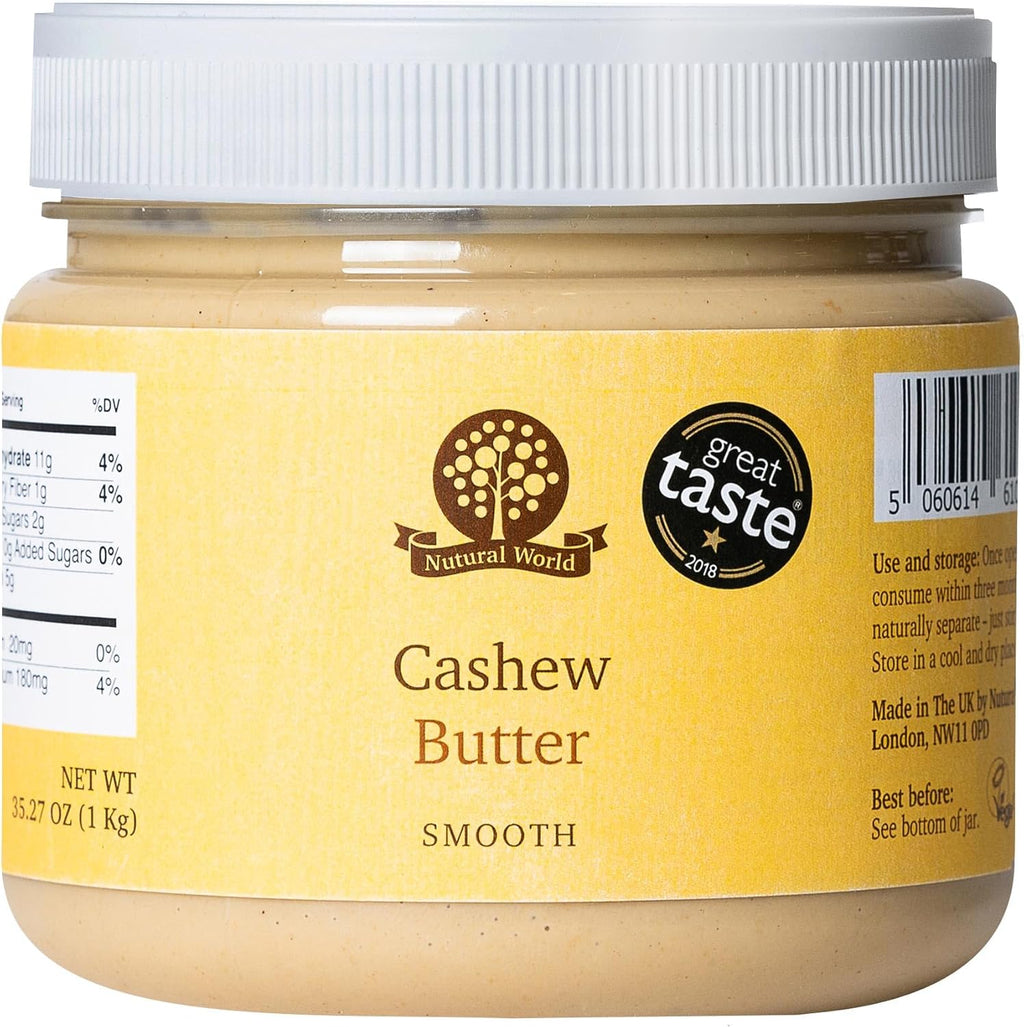 Nutural World - Smooth Cashew Nut Butter 35 Oz (1kg) - Great Taste Award Winner - 100% pure single ingredient