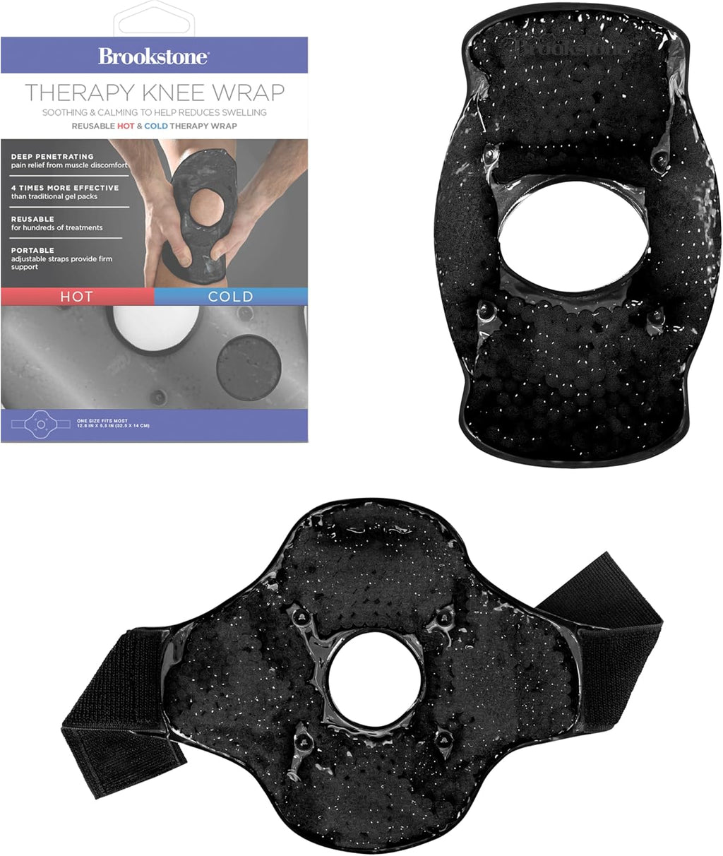 Brookstone Knee Ice Pack Wrap with Silica Beads - Hot and Cold Therapy - Fast Acting Ice Packs for Knees Pain Relief - Reusable Knee Ice Pack for Swelling, Injuries, and Post-Surgery Recovery