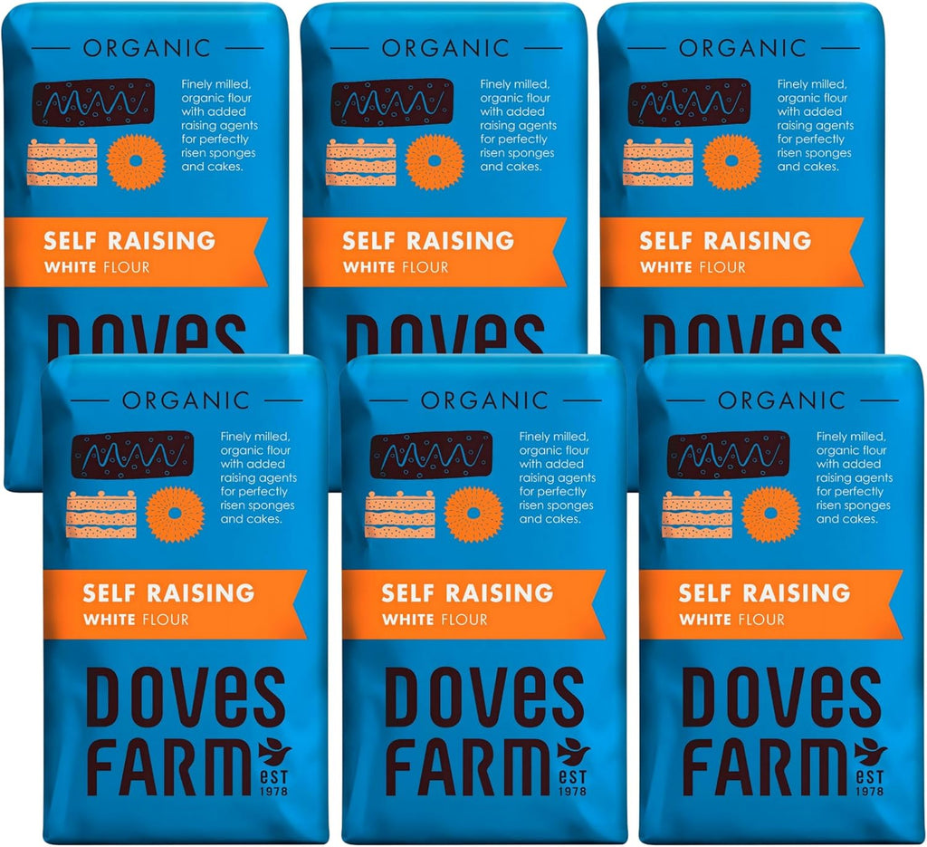 Doves Farm Organic Self Rising Flour 2.2 lb / 1 kg (Pack of 6) - Kosher & Vegan Friendly British Self Raising White Flour for Baking | Ideal for Cakes, Dessert and Everyday Baking | Imported UK Food