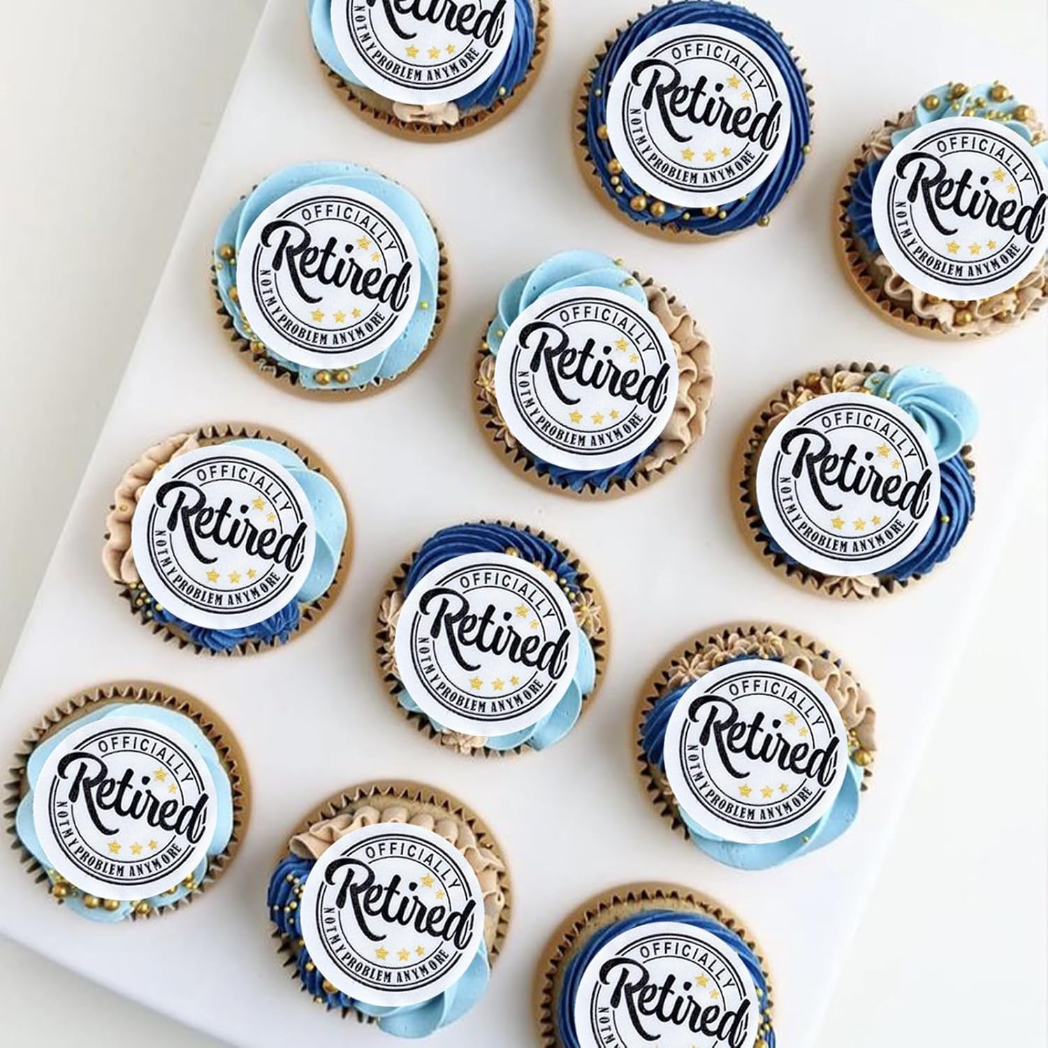 40PCS Edible Circle Official Retired Cupcake Toppers Not My Problem Anymore Cupcake Picks for Official Retirement Farewell Party 67th Retired Birthday Cake Cupcake Decorations
