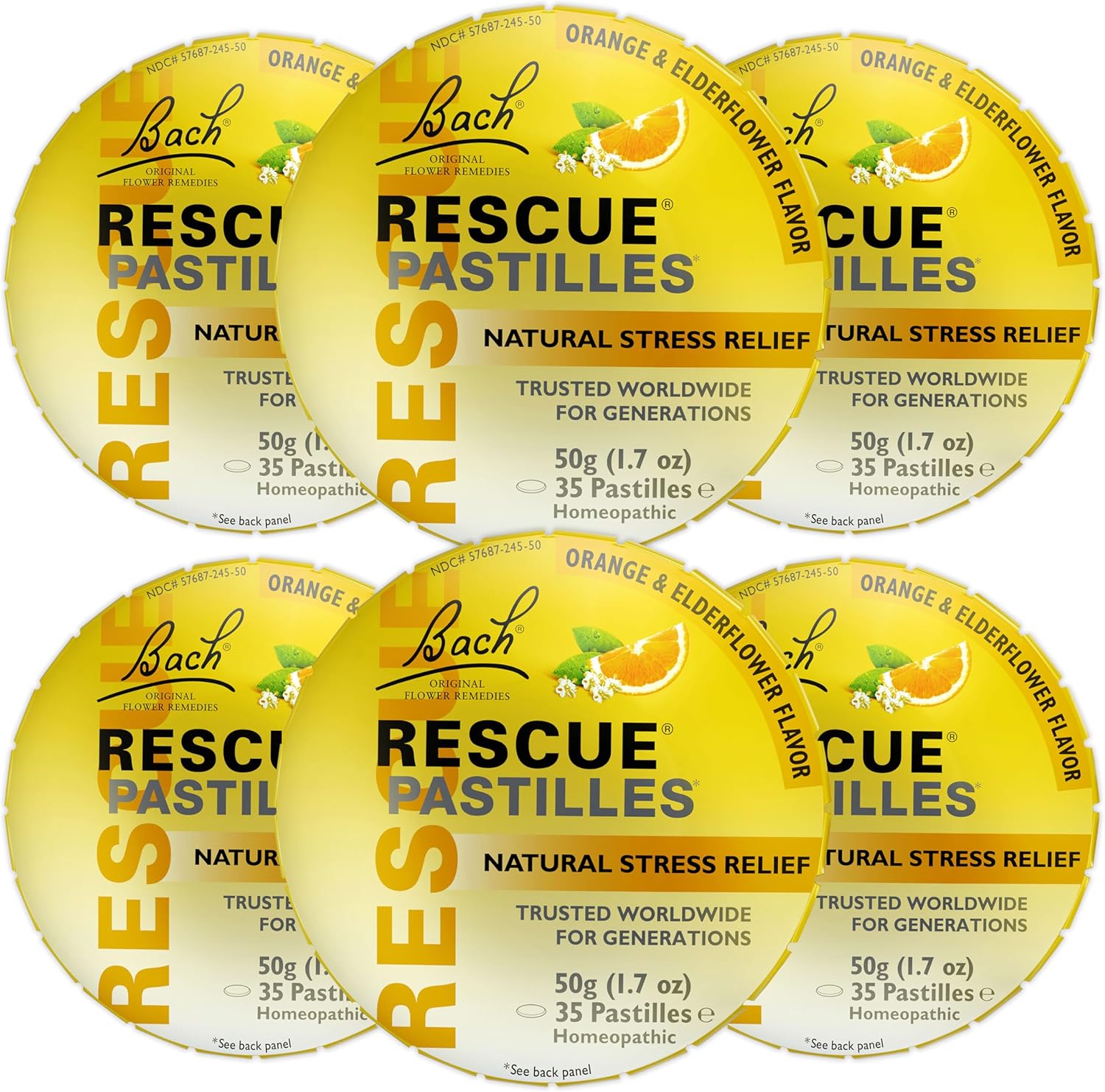 RESCUE Bach PASTILLES, Orange and Elderflower Flavor, Natural Stress Relief Lozenges, Homeopathic Flower Essence, Vegetarian, Gluten & Sugar-Free, 6 Count