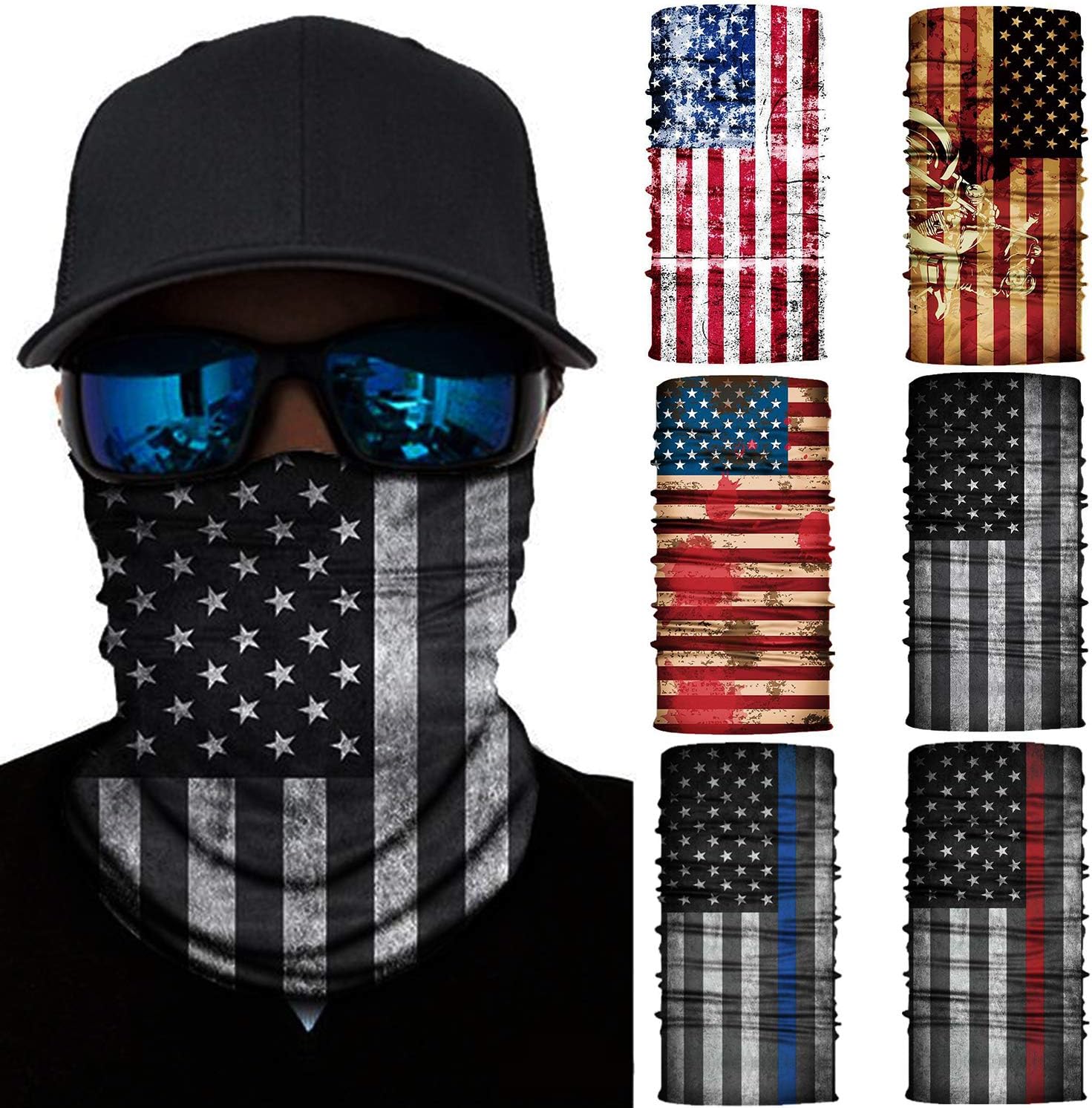 shuang qing 6 Pcs American Flag Outdoor Face Mask- Multifunctional Seamless Microfiber American Flag UV Protection Face Neck Gaiter Shields Headwear