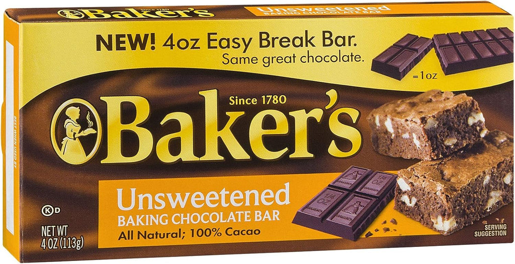 Baker's Premium Unsweetened Chocolate Baking Bar (4 oz Box, Pack of 12)