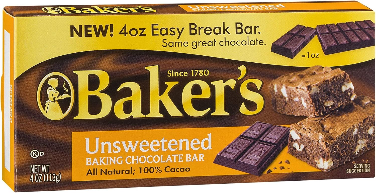 Baker's Premium Unsweetened Chocolate Baking Bar (4 oz Box, Pack of 12)