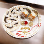 Ghasitaram Gifts Rakhi Gifts for Brothers White Wooden Thali with Chocolate Almonds, Crunchy Cashews and Bhaiya Bhabhi Rakhis