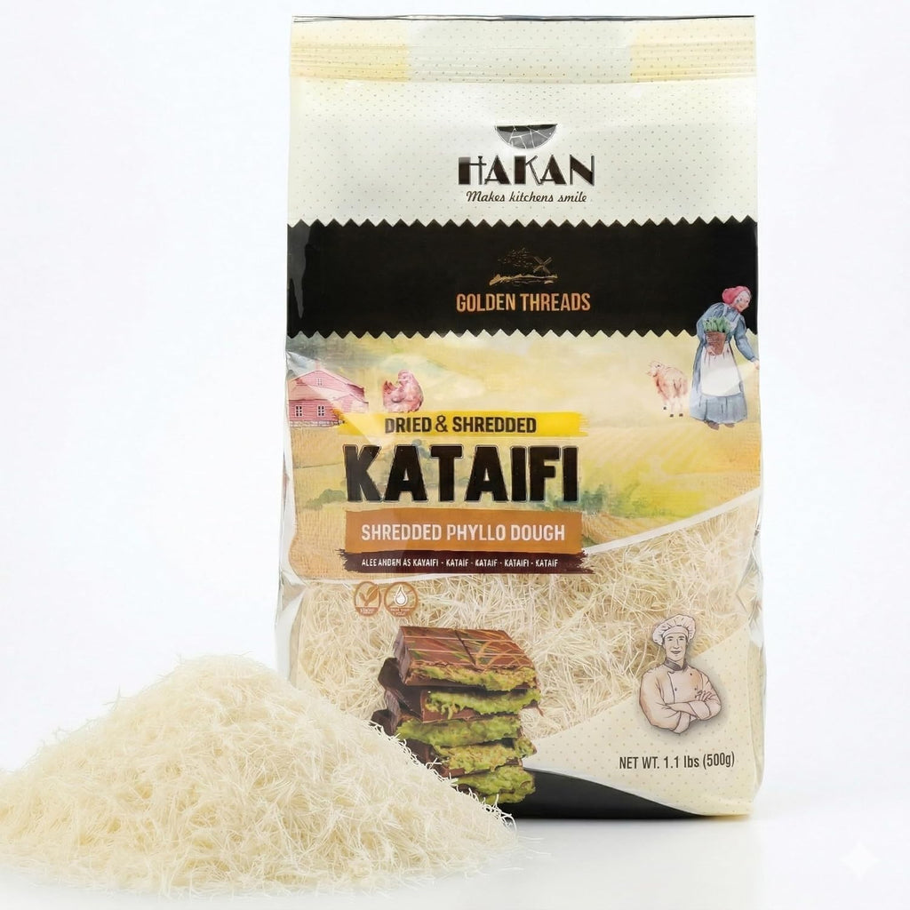 Hakan Kataifi Shredded Phyllo Dough, 1.1 lb. (500 g) Kataifi Pastry, Kadayif for Dubai Chocolate Bar Pistachio, Knafeh, Kunafa Dough, Middle Eastern and Mediterranean Pastries