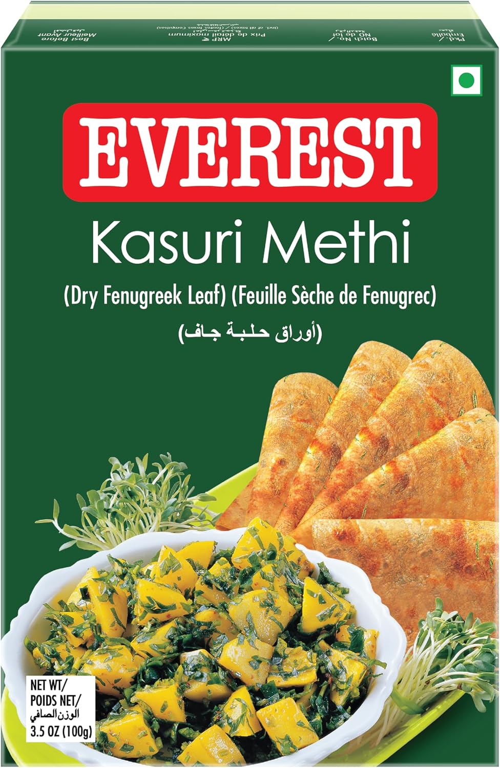 Everest Kasuri Methi, 100 grams Pouch - 3.5 oz - India - Kasuri Methi Leaves