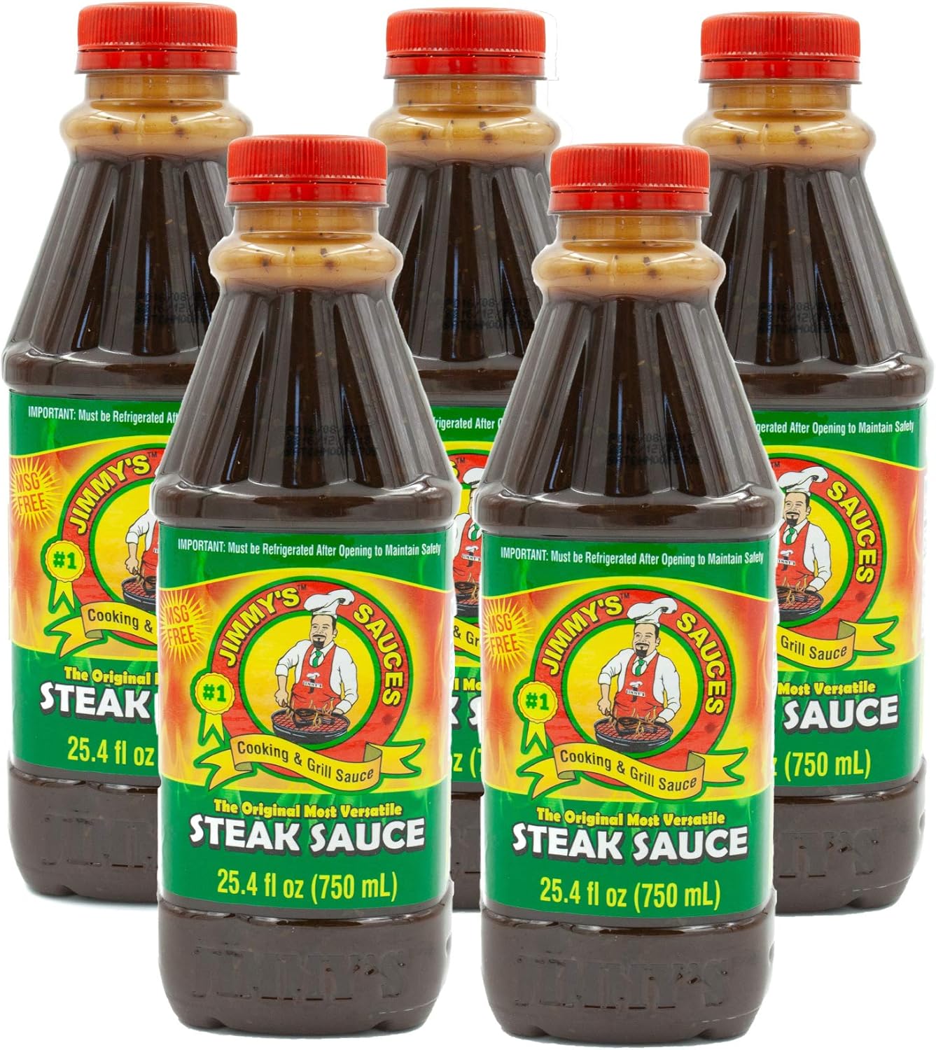 Jimmy’s Steak Sauce, Versatile Cooking & Grill Sauce, Meat Marinade, BBQ Sauce, Dipping Sauce & More (25oz 5 Pack) – Tomato Based w/ Worcester Sauce & Secret Spices No MSG, Kosher, Halal Sauce