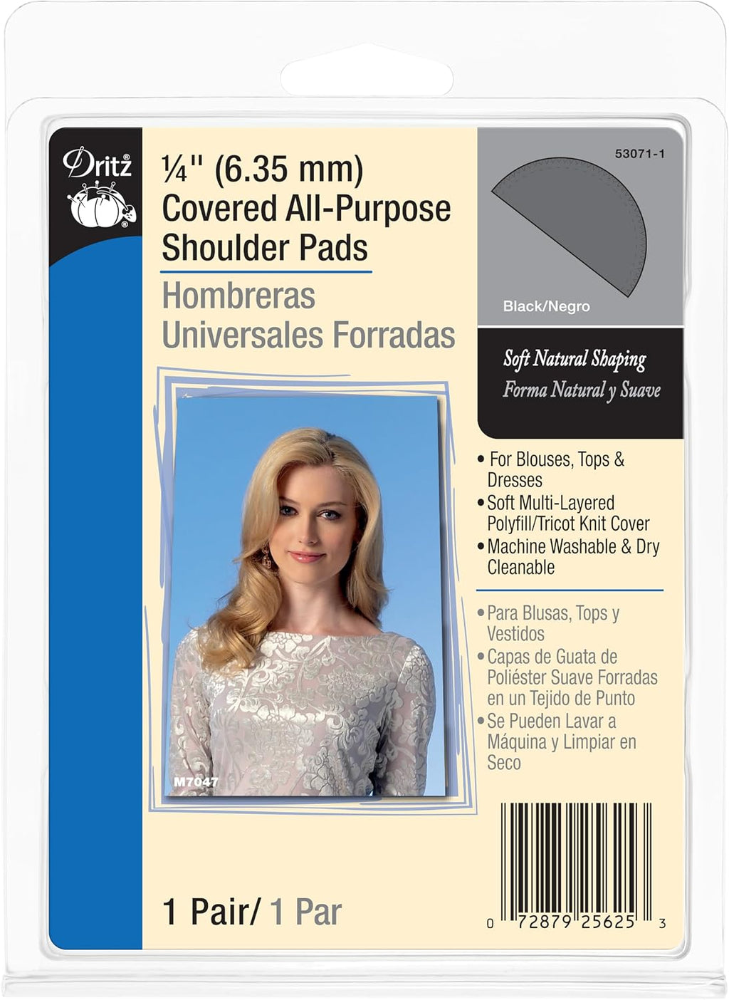 Dritz 103549 53071-1 Shoulder Pads, Covered All-Purpose, 1/4", Black