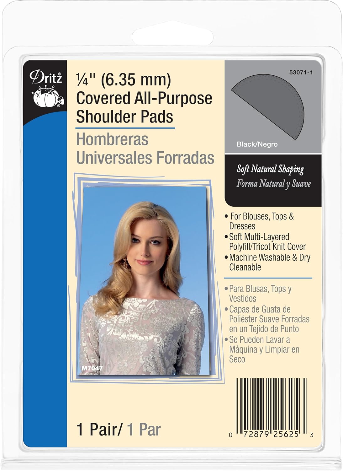 Dritz 103549 53071-1 Shoulder Pads, Covered All-Purpose, 1/4", Black