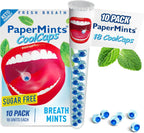 PaperMints CoolCaps - Instant Fresh Breath Mints Sugar-Free, 10 x Tubes of 18 capsules Extreme Bad Breath Treatment for Adults, Breath Freshener Pearls for Halitosis Keto-Friendly Peppermint - total 180 units