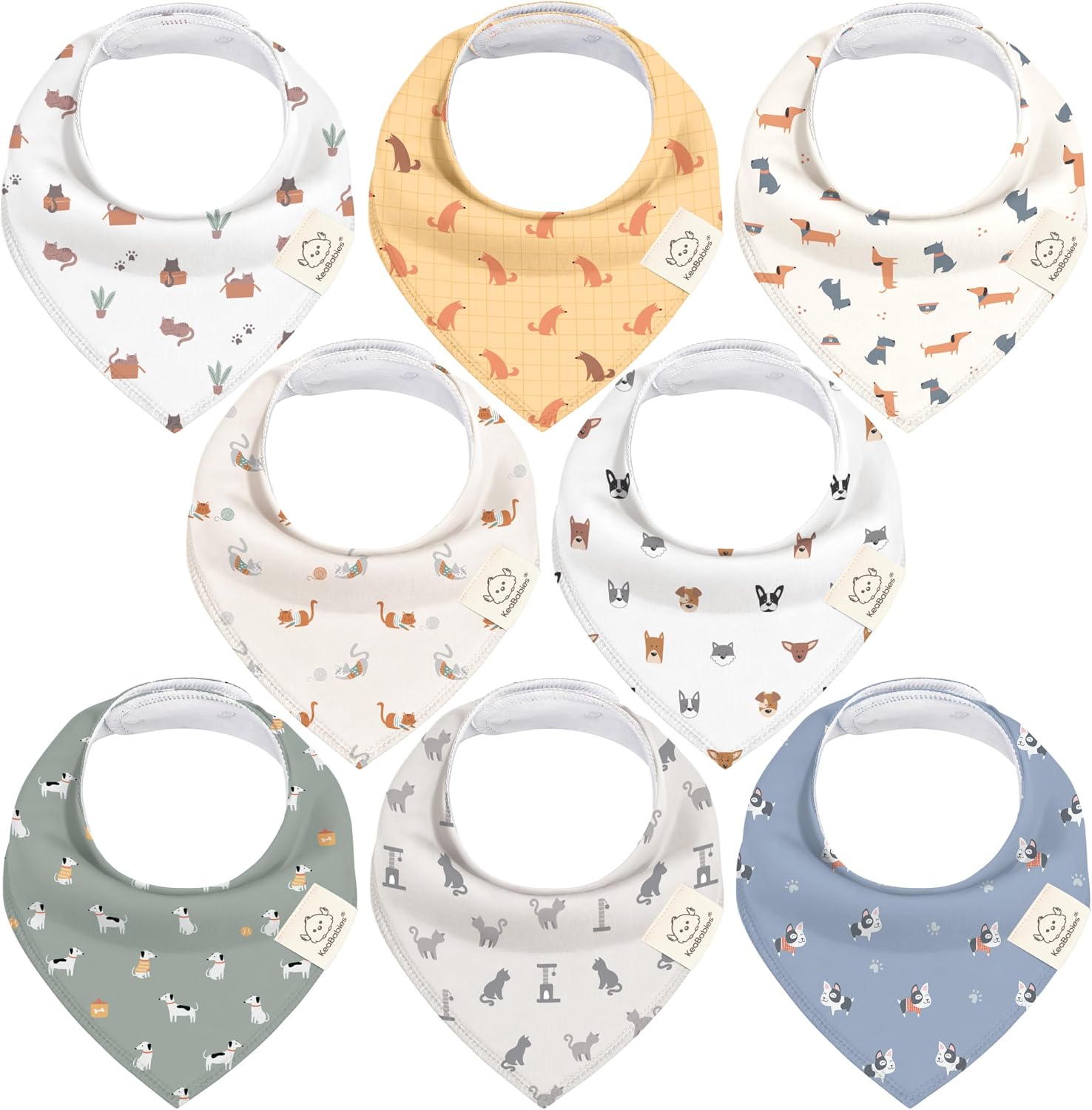 8-Pack Organic Baby Bandana Bibs for Boys, Girls - Super Absorbent Triangle Baby Bibs for Drooling and Teething Infant, Dog Bandanas, 100% Cotton Extra Soft, Newborn, Infant 0-36 Months (Pets & Paws)