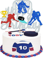Ice Hockey Cake Topper | Ice Hockey Birthday Decorations for Boys, Girls, Adults – Glitter Silver Sports Theme, Happy Birthday Party Supplies