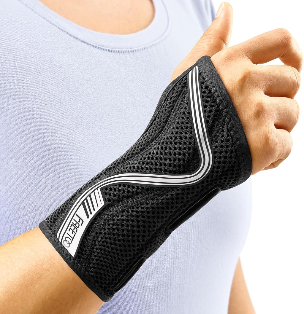 FREETOO Wrist Brace for Carpal Tunnel,[New Upgrade-Anatomically shaped] Adjustable Wrist Support Splint for Men and Women,Hand Brace for Pain Relief, Tendinitis,Arthritis,Right Hand,Medium,Black-Grey