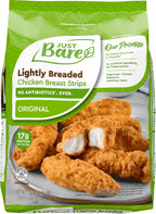 Just Bare Lightly Breaded Chicken Breast Strips | Fully Cooked | 16G Protein |Frozen | 1.50 LB