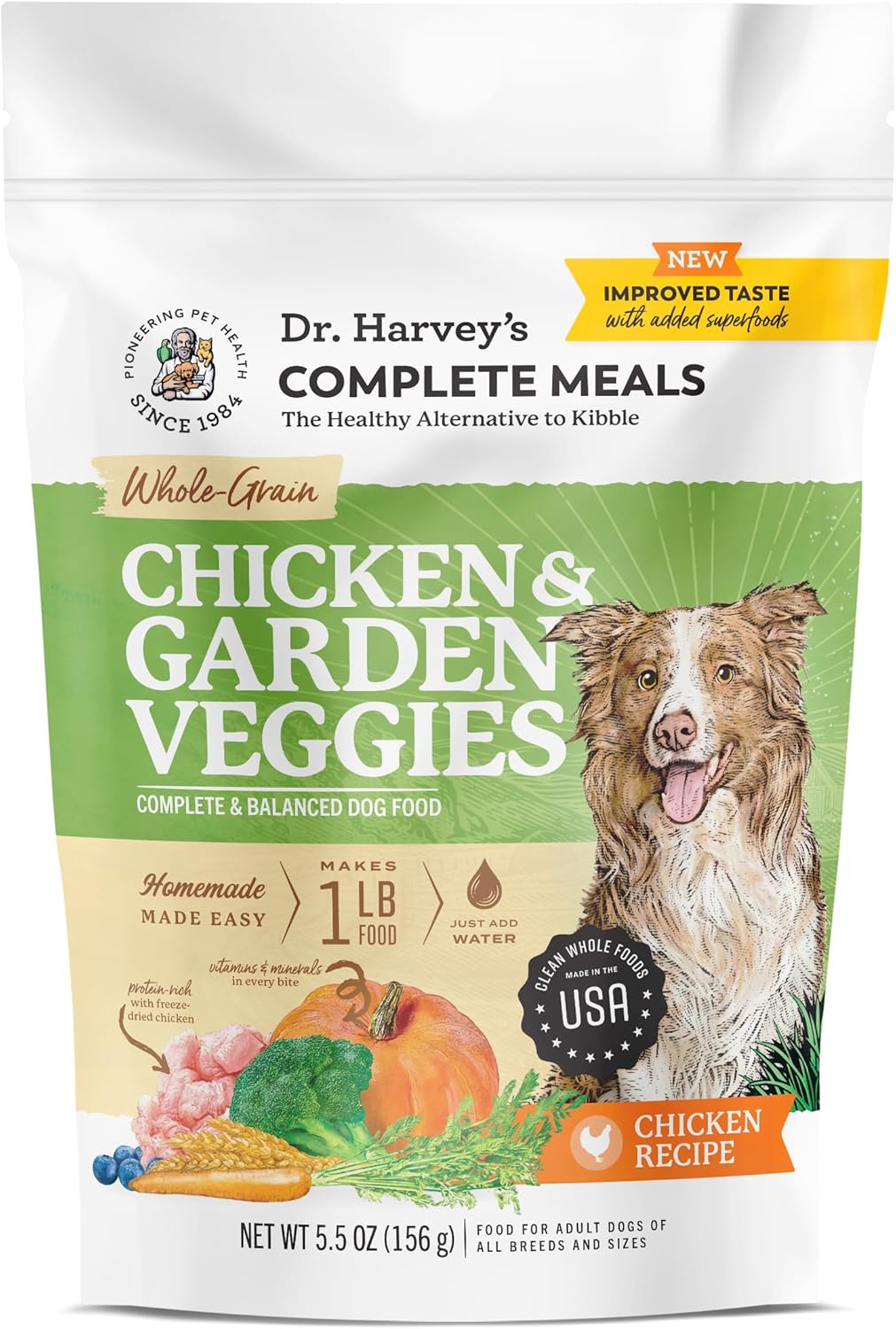 Dr. Harvey's Chicken & Garden Veggies Dog Food, Whole-Grain Dehydrated Dog Food with Freeze-Dried Chicken (5.5 Ounces, Trial Size)