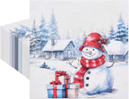 40 Pack Christmas Snowman Paper Napkins – 13 x 13 Inches Unfolded, Disposable Holiday Napkins with Snowman, Gift Boxes, and Winter Scenery Designs for Christmas Parties and Holiday Table Decorations
