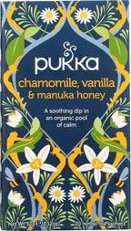 Pukka Calming Chamomile, Vanilla & Manuka Honey Organic Herbal Tea, Soothing Organic Tea Infusion Selection, Honey & Fennel Blend, Caffeine Free, 20 Total Tea Bags