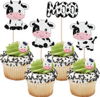 Rsstarxi 24 Pack Cow Cupcake Toppers Glitter Farm Animals Moo Cupcake Picks for Cow Theme Baby Shower Cow Birthday Party Cake Decorations Supplies