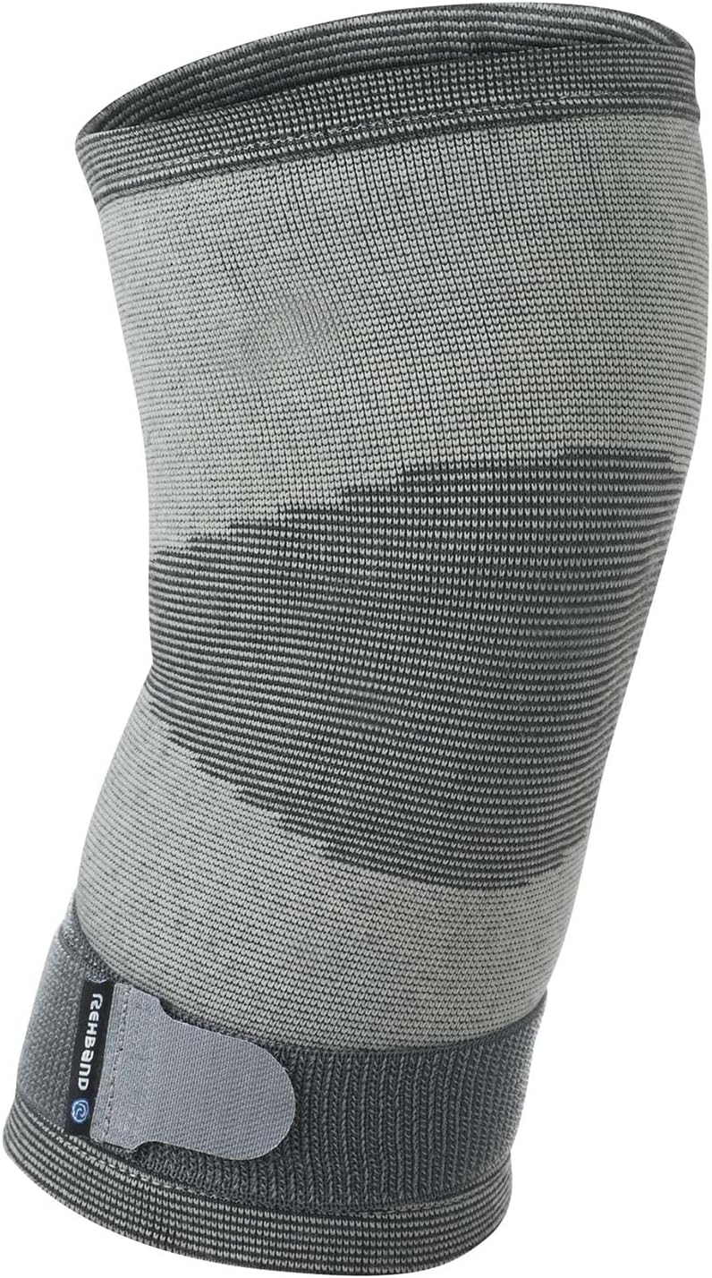 Rehband Compression knee sleeve, elastic knee brace for sports & daily wear, knee support for pain relief, meniscus, ACL & arthritis, breathable & anti-slip, Colour:Grey, Size:Large