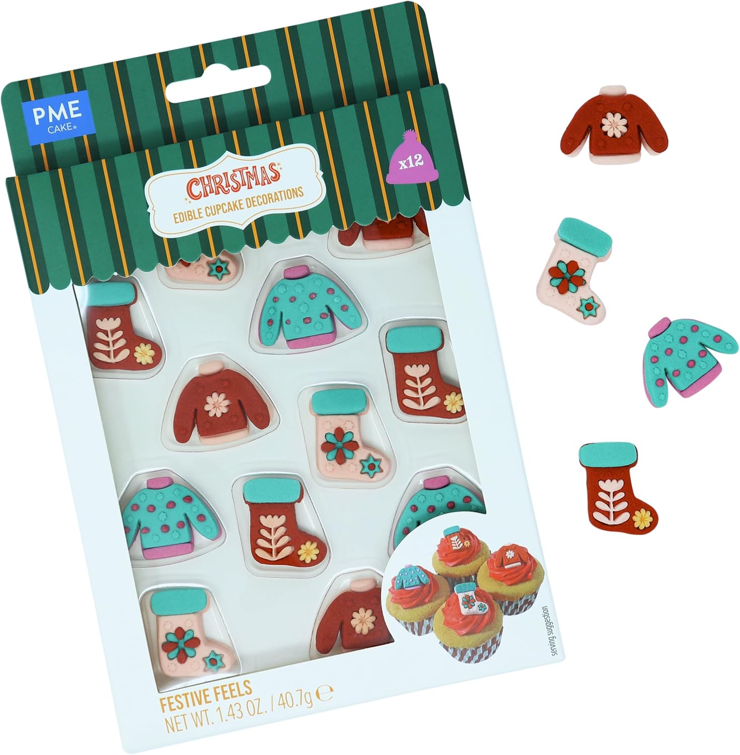 PME Christmas Edible Sugar Decorations - Festive Feels (Pack of 12)