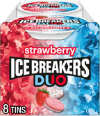 ICE BREAKERS Duo Fruit Plus Cool Strawberry Flavored Sugar Free Mints Pucks, 1.3 oz (8 Count)