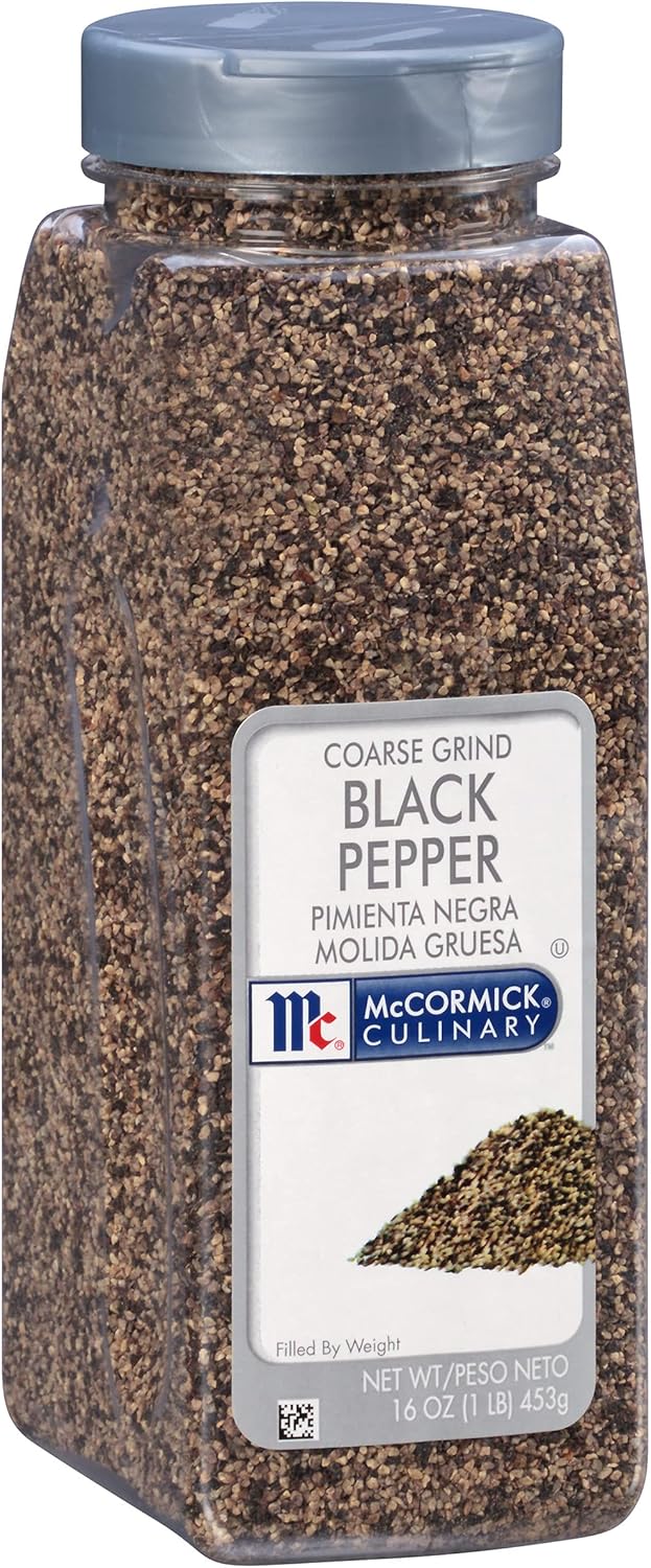 McCormick Culinary Coarse Grind Black Pepper, 16 oz - One 16 Ounce Container of Coarse Ground Black Pepper Sourced for Chefs for Sharp, Woody Flavors for Grilling and Cooking
