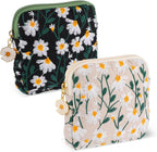 2 Pack Daisy Embroidered Sanitary Napkin Storage Bags, Cotton Menstrual Cup Pouch, Portable Tampon Holder, Period Kit for Women, Teen Girls