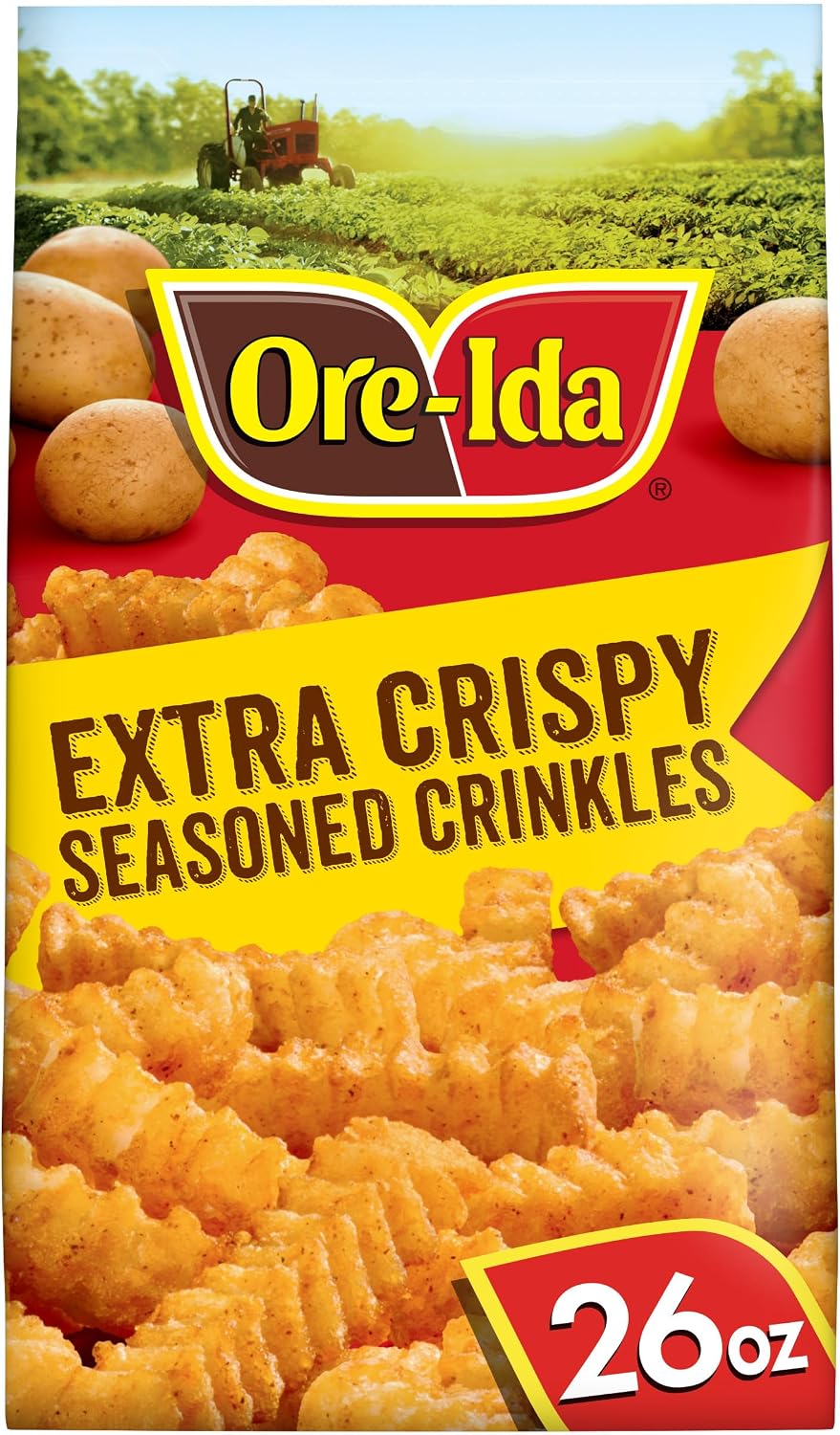 Ore-Ida Extra Crispy Seasoned Crinkles French Fries Fried Frozen Potatoes, 26 oz Bag