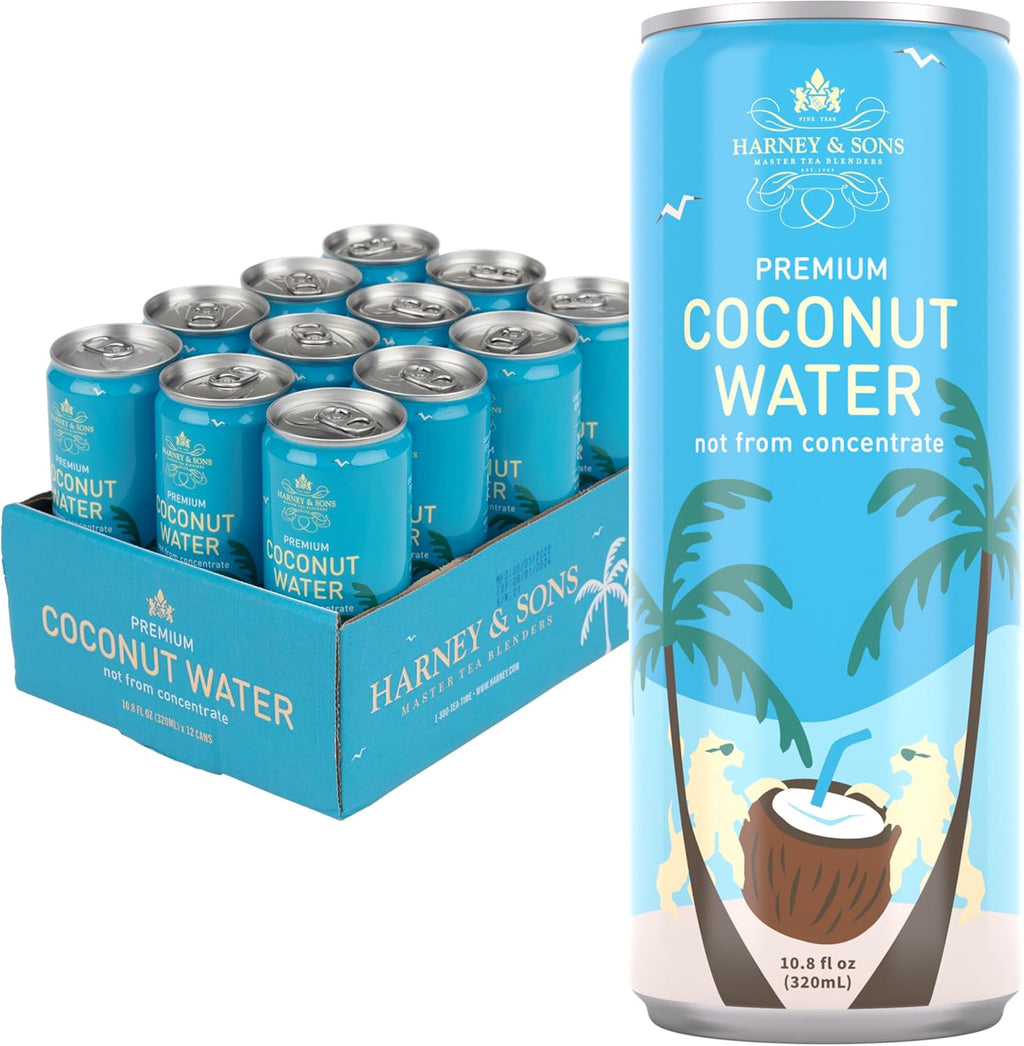 Harney & Sons Coconut Water, Naturally Refreshing, Natural Electrolytes for Hydration, No Preservatives, 10.8 fl oz Cans (Pack of 12)
