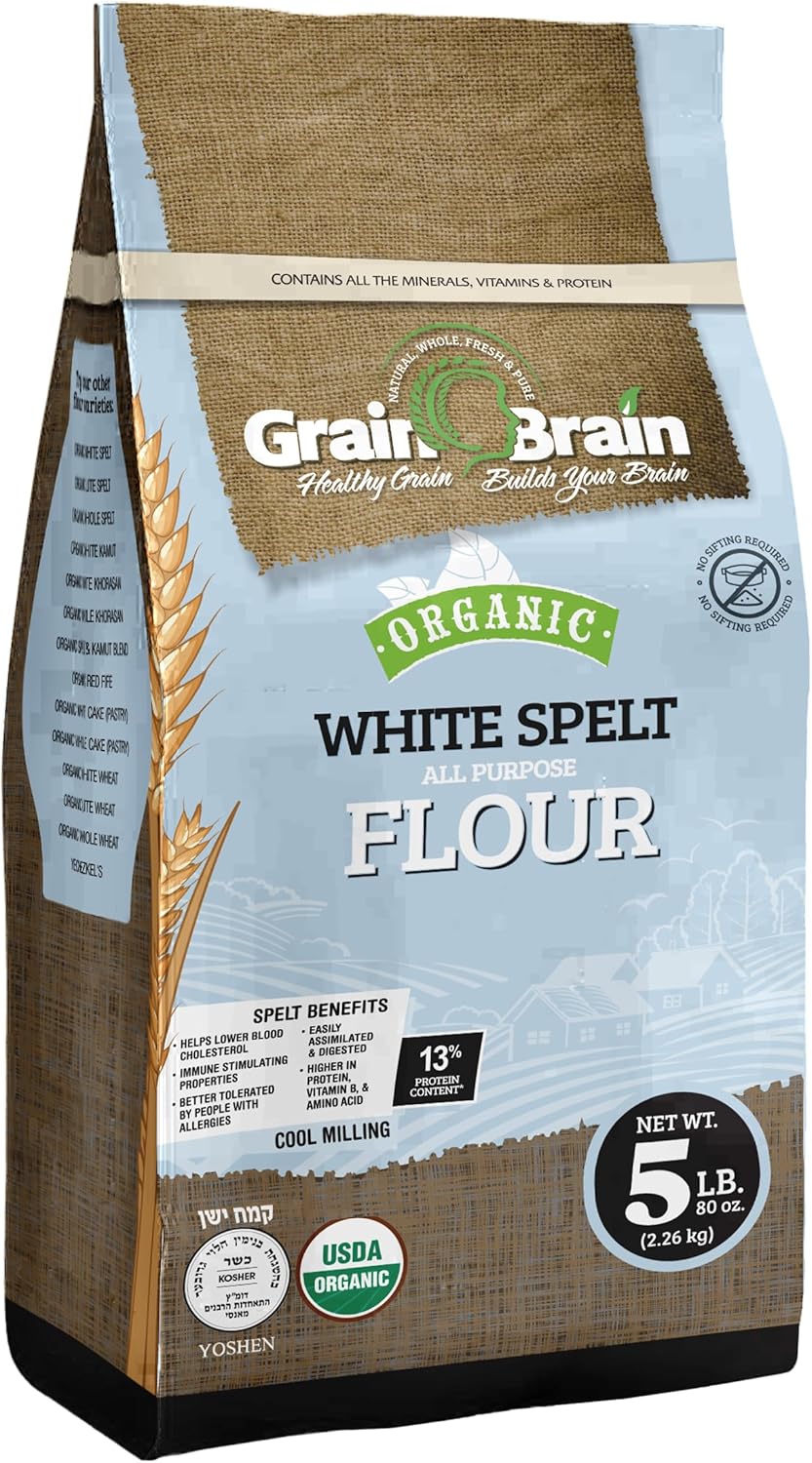 Grain Brain Organic White Spelt Flour (5 LB) All Purpose Flour
