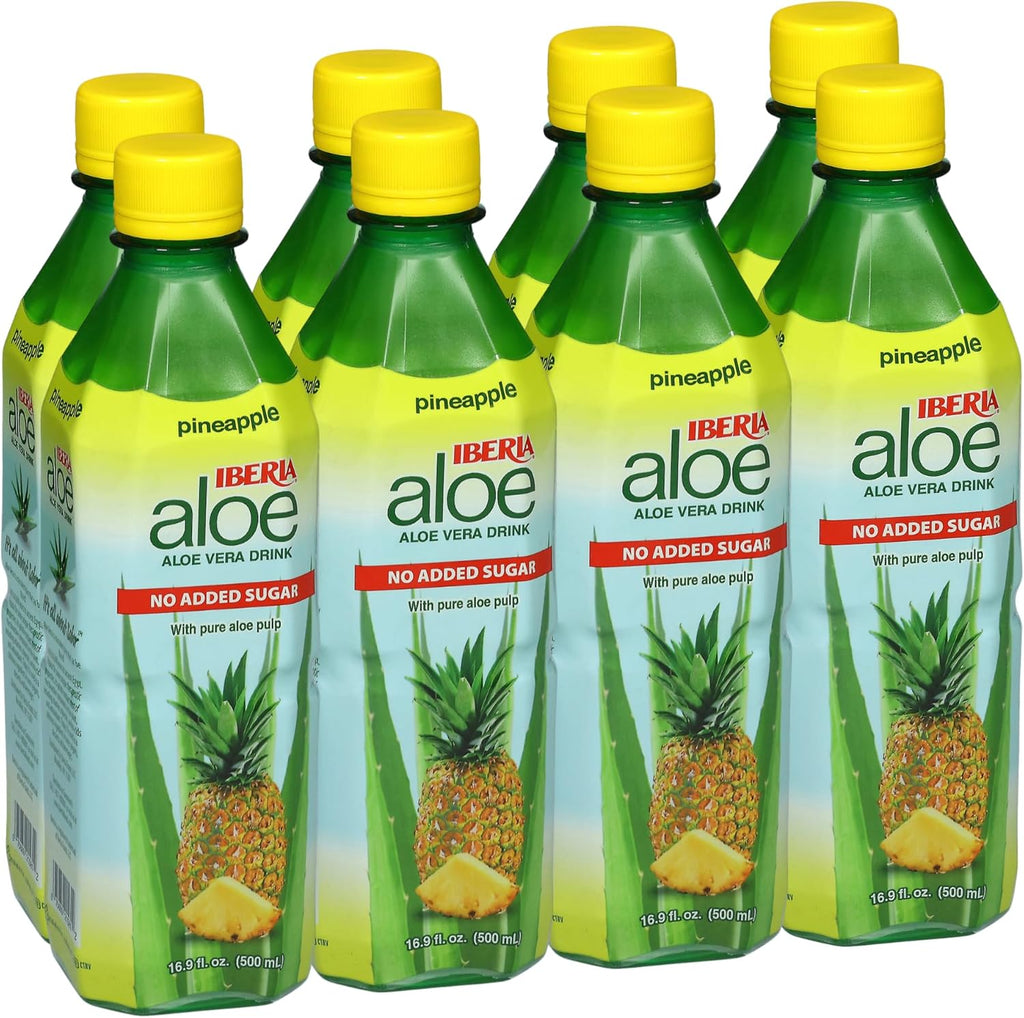 Iberia Aloe Vera Drink with Pulp, No Sugar, Pineapple, 16.9 Fl Oz (Pack of 8)