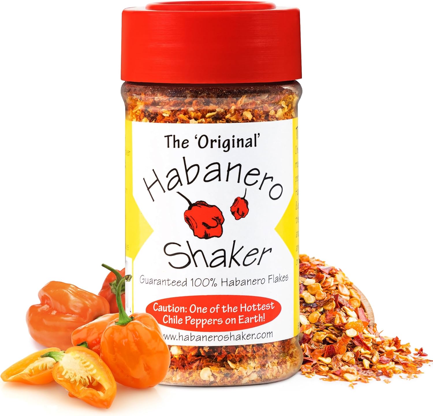 The Original Habanero Shaker - Pure Hot Chile Pepper Flakes, Custom Ground for Balanced Flavor & Heat, No Additives, Gluten-Free, Salt & Sugar-Free, Enhances Any Meal with Unique Grind Size, 1.5 oz