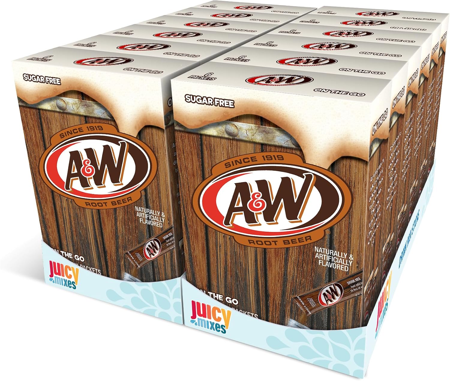 A&W, Root Beer – Powder Drink Mix - (12 boxes, 72 sticks) – Sugar Free & Delicious, Makes 72 flavored water beverages