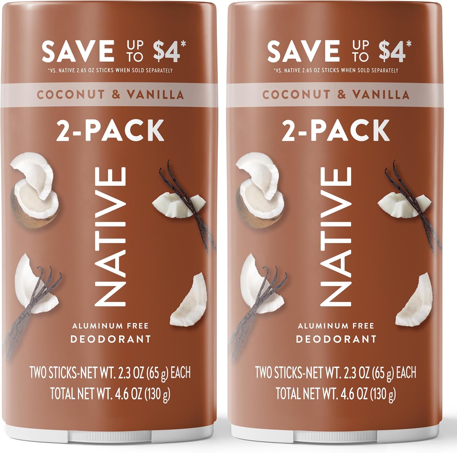 Native Coconut & Vanilla Twin Pack Deodorant Bundle 2 x 2.3 oz