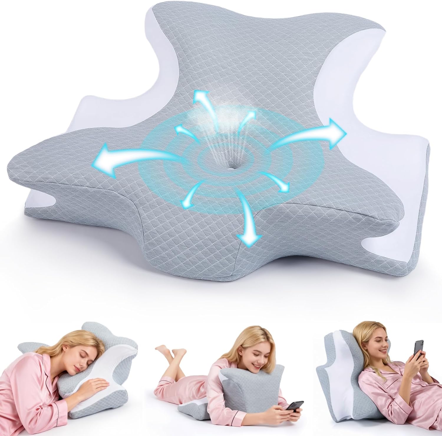 Reading Pillow for Bed, Ergonomic Memory Foam Wedge Pillow for Reading, Lounging & Prone Use, Neck/Back/Chin Support for Sofa, Floor or Bed, Removable Breathable Cover, Grey