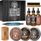 Viking Revolution Ultimate Beard Care Collection - Gifts for Men Includes Oil, Balm, Brush, Comb and Pen - Beard Kit for Men with Sandalwood, Spiced Vanilla, Coffee Whiskey, Sweet Tobacco