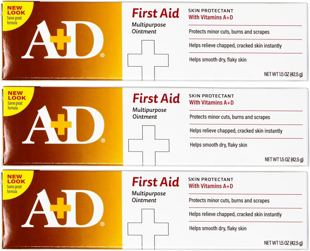 A+D First Aid Ointment, Multipurpose Dry Skin Moisturizer and Skin Protectant, 1.5 Oz (Pack of 3)