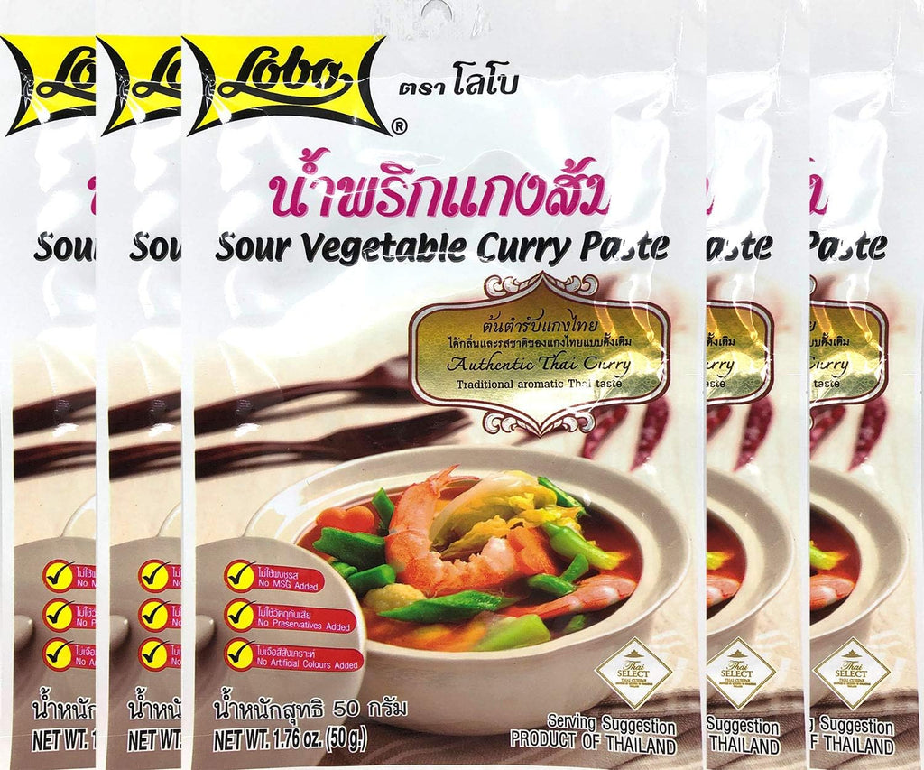 Lobo Sour Vegetable Curry Paste Thai Herbal Food 50 G (1.76 Oz) X 5 Bags