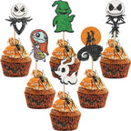 Rsstarxi 24 Pack Jack Skellington Halloween Cupcake Toppers Glitter Skull Ghost Cupcake Picks Decorations for Halloween Horrible Baby Shower Birthday Party Cake Decorations