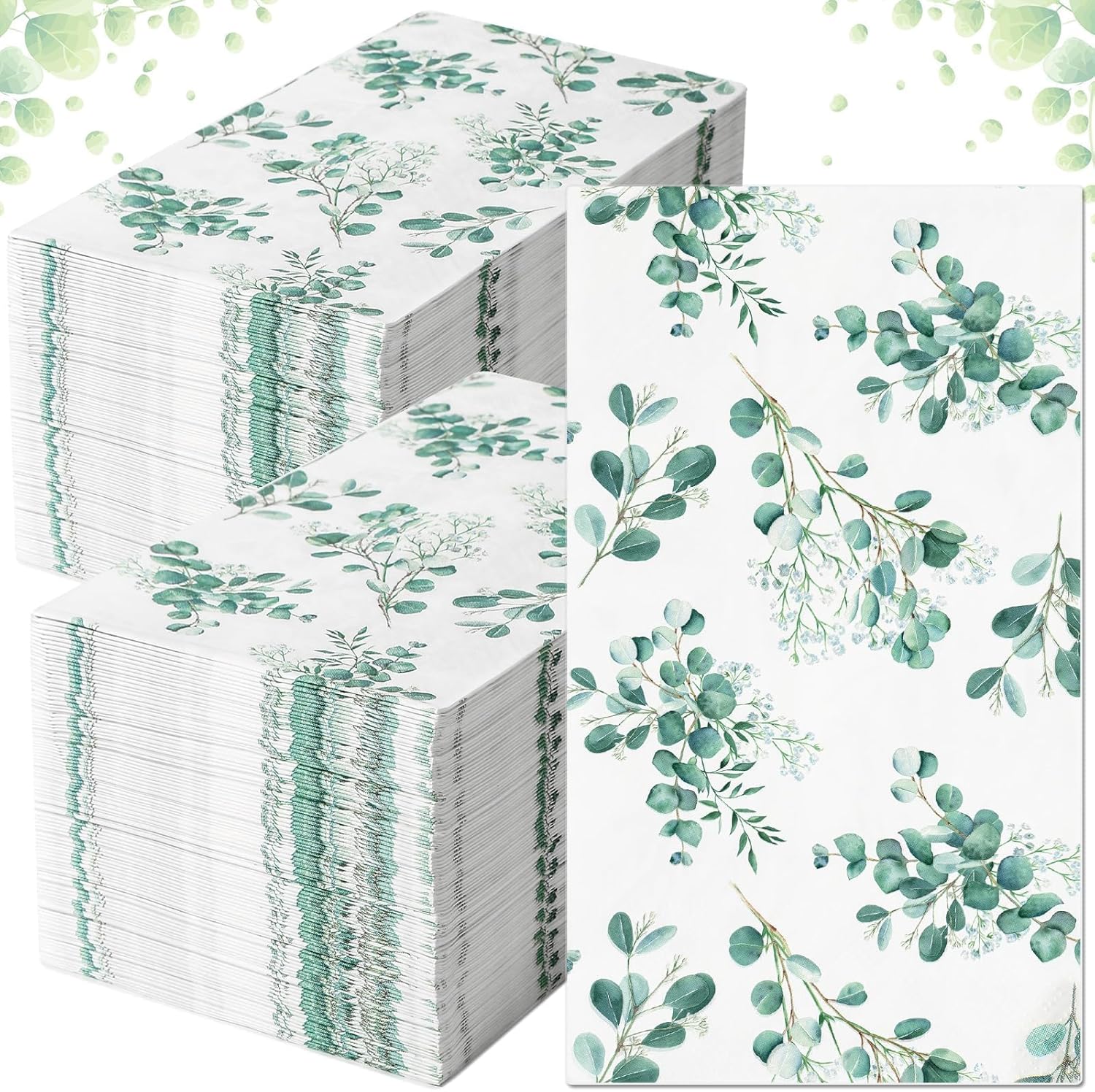 170 Pcs Greenery Paper Napkins, 3-Ply Eucalyptus Leaves Disposable Hand Towels for Bathroom Decorative Paper Guest Dinner Napkins for Wedding Baby Bridal Shower Spring Party Supplies Table Decor