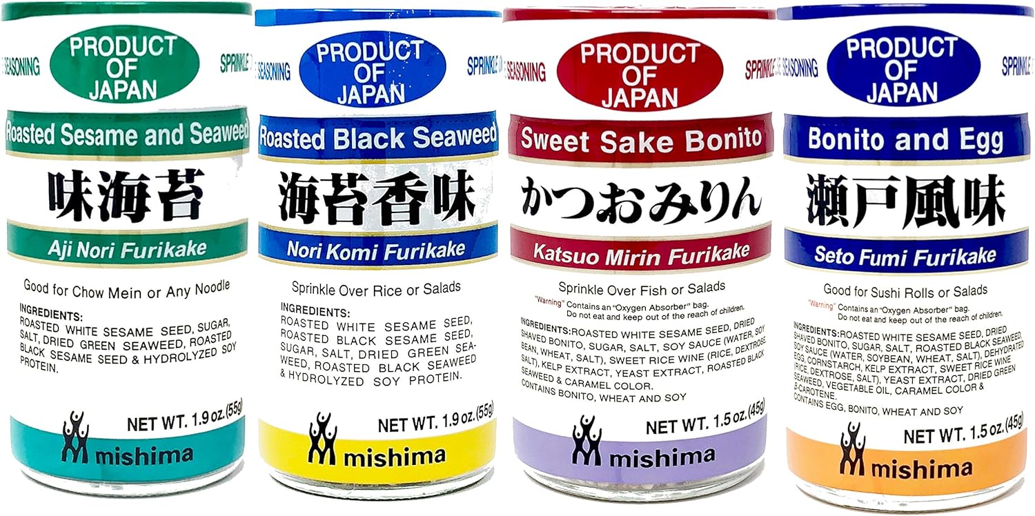 Mishima Rice Seasoning Furikake Variety Pack | 4 Flavors | Product of Japan