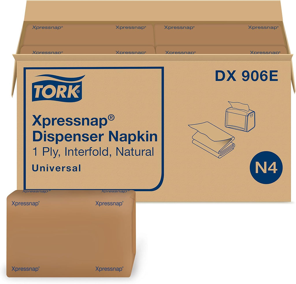 Tork Xpressnap Natural Dispenser Napkin N4, Universal, Interfold 1-ply, 13" x 8.5", 12 x 500 napkins, DX906E